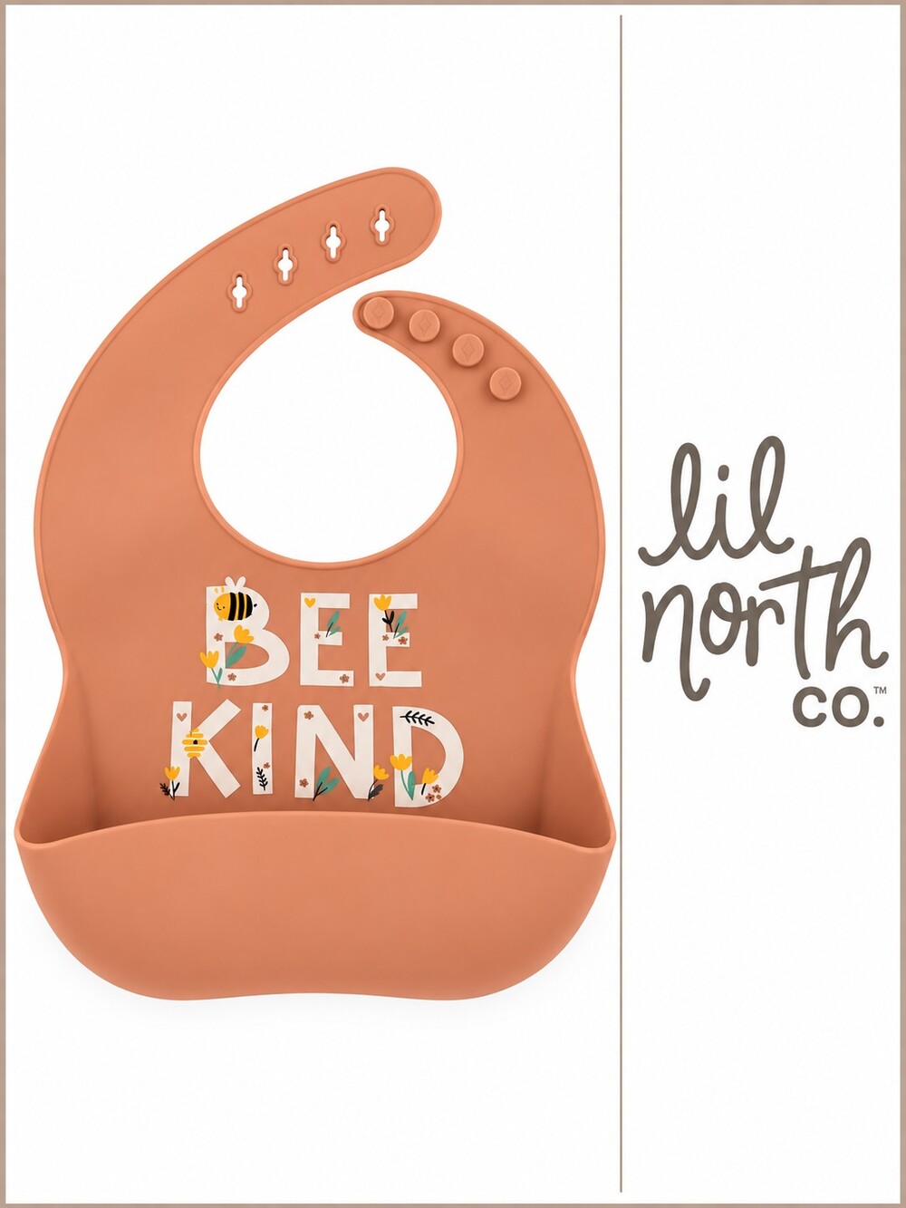 Lil North Co. Bee Kind Silicone Baby Bib Terracotta Orange NWT